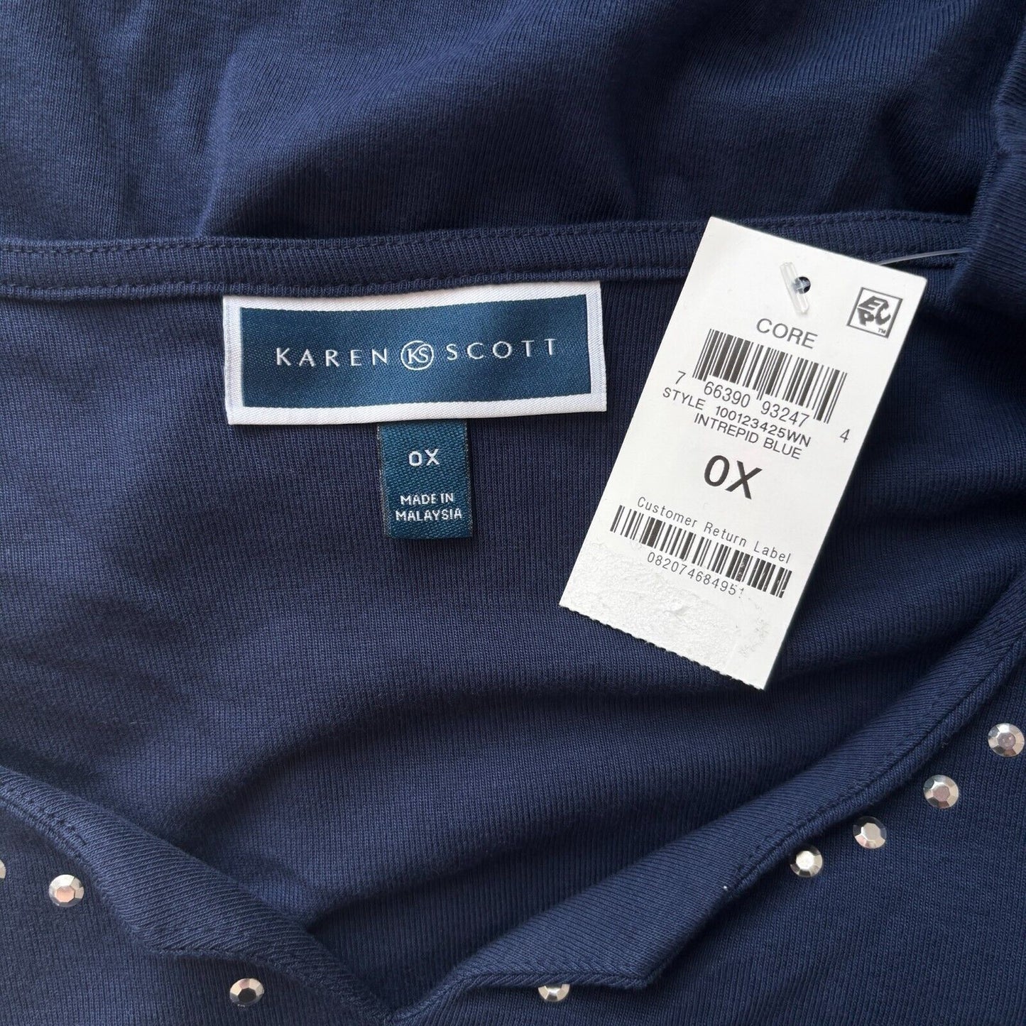 Karen Scott Plus Size Navy Blue Embellished Cotton Tunic NWT.