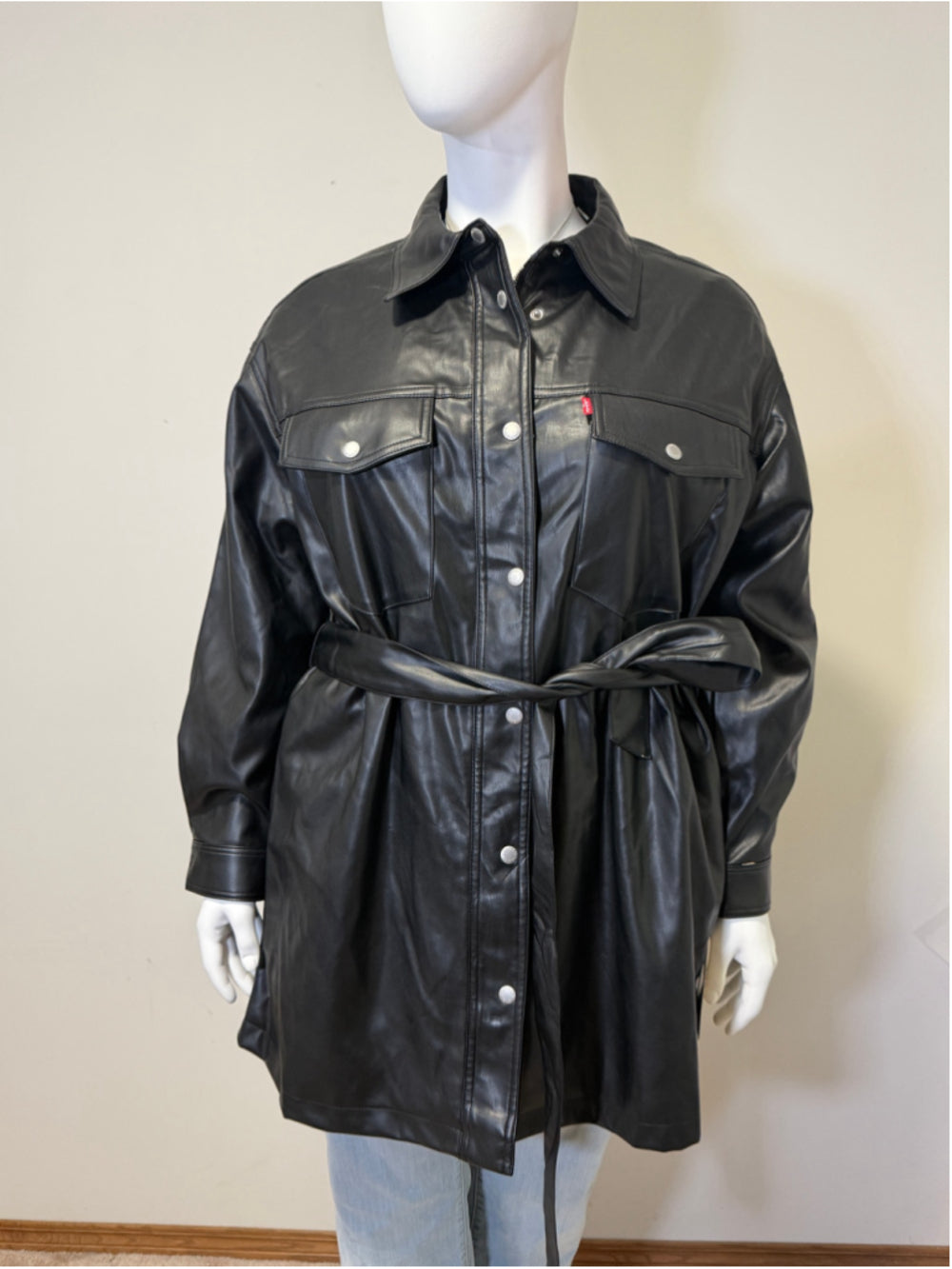 Levi's Plus Size 2X Black Faux Leather Belted Shirt Jacket / Shacket NWT