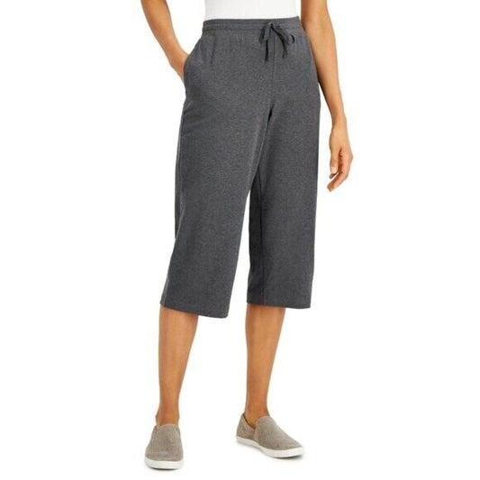 Karen Scott Knit Pull on Dark Grey Capri Pants with an Draw-String Waist NWT