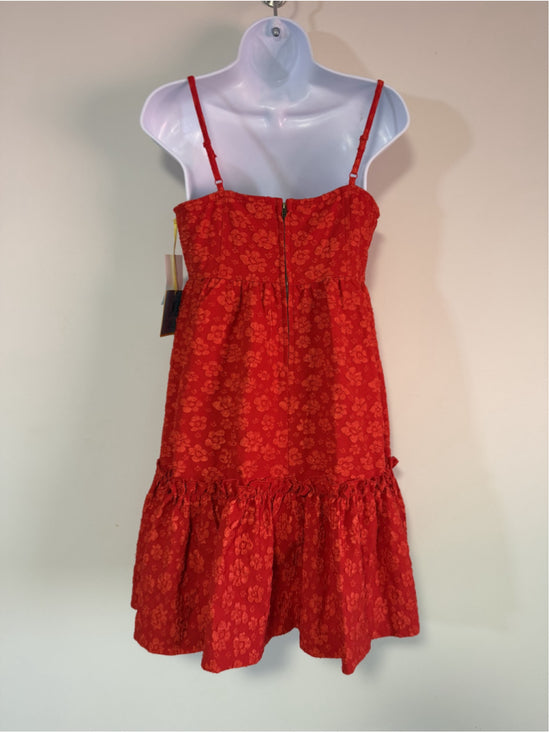 CeCe Women's XS Red Floral Textured Babydoll Square-Neck Midi Dress NWT
