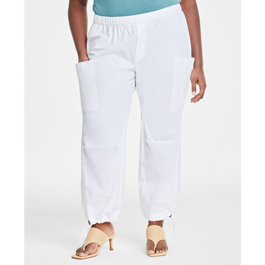 On 34th Women's Plus Size White Elastic-Waist Trendy Utility Pants NWT