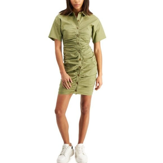 And Now This Women's Size Large Green Button-Front Ruched Dress NWT