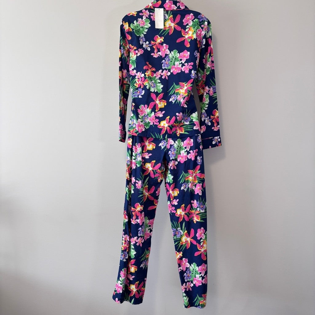 Ralph Lauren Women's M Navy & Multicolor Floral 2-Pc. Printed Pajamas Set NWT