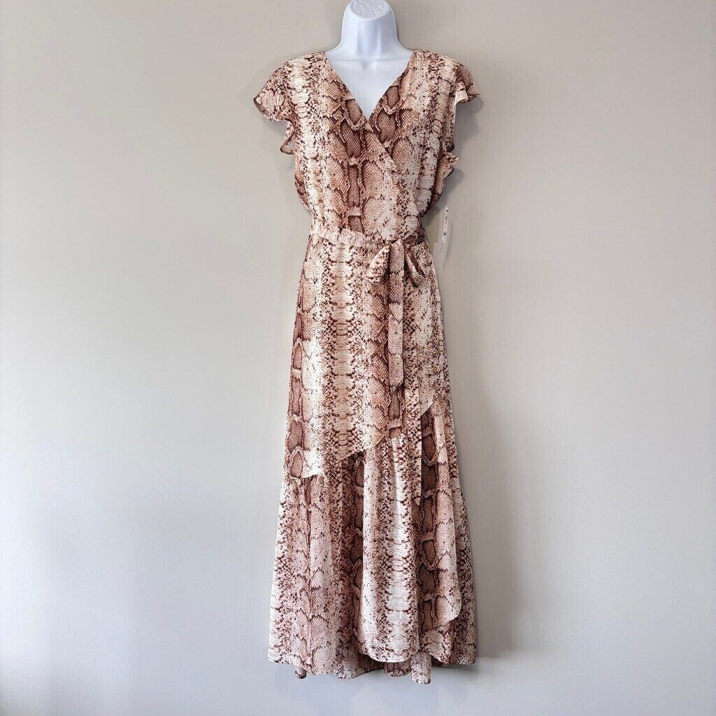 Bar III Women's Plus Size 2X Snake-Print Flutter-Sleeve Wrap Maxi Dress NWT