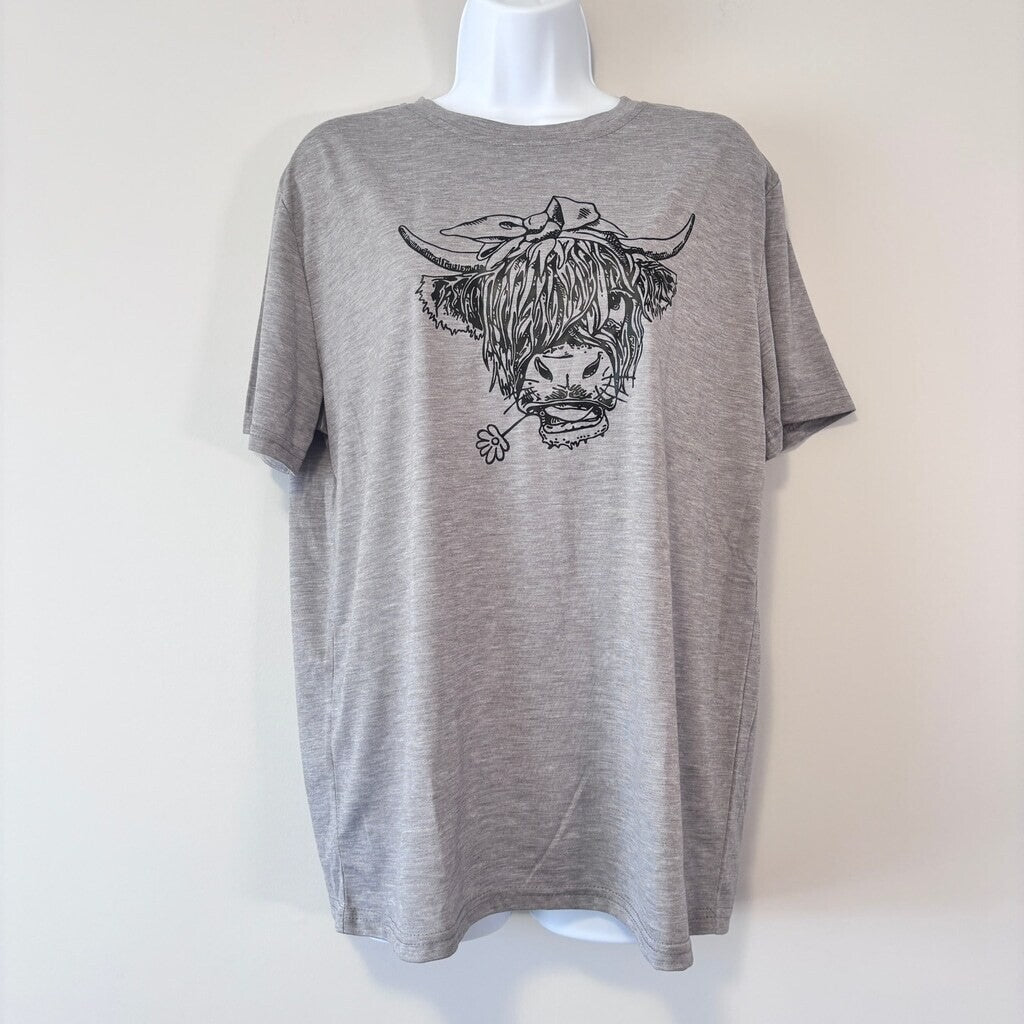 SHEIN Women's Cute Cow Print Grey and Black Tee Graphic Casual Top NIB