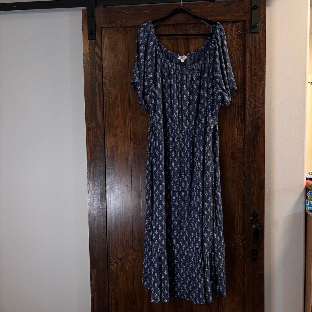 Style & Co Plus Size 4X Blue & White Floral Printed On-Off Ruffle Hem Dress NWT