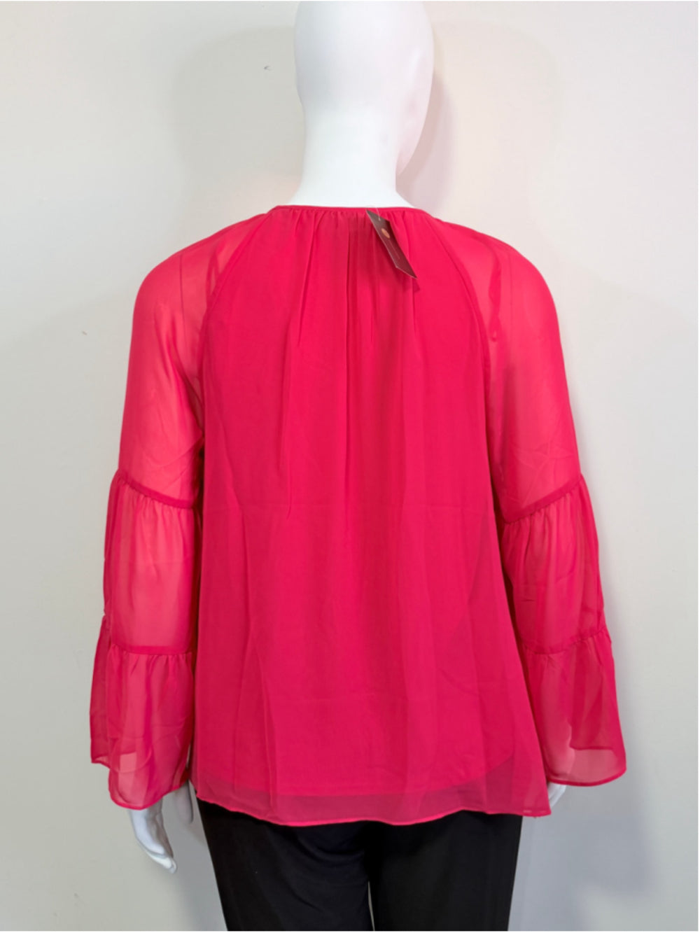 JM Collection Women's XL Pink Tiered Bell Sleeve Necklace Blouse / Top NWT