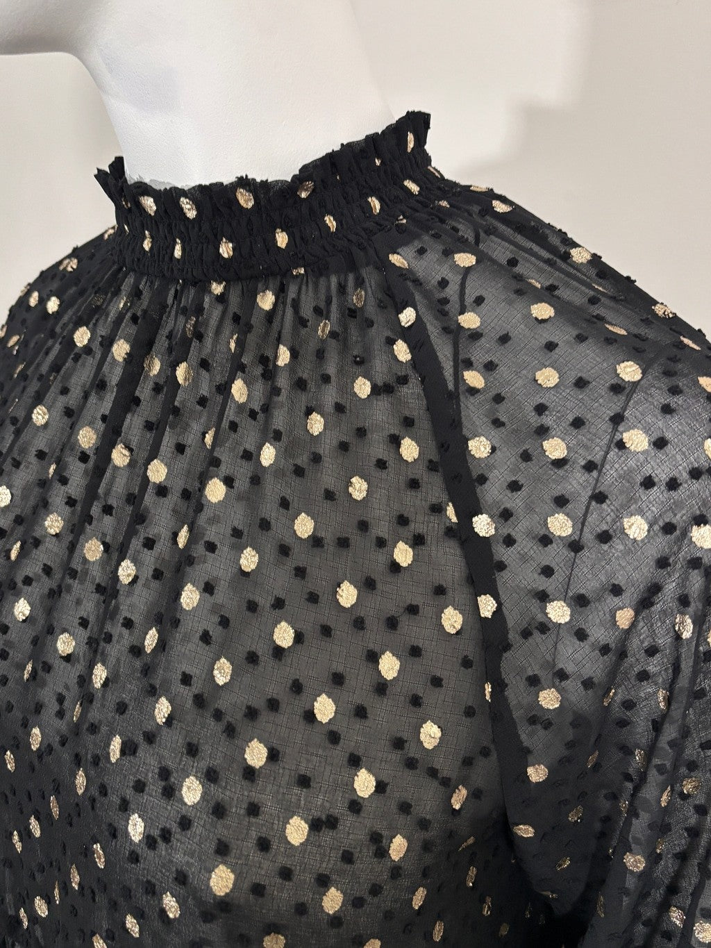 ON 34th Women's Large Black & Metallic Gold Dot Tiered Sheer Dress NWT