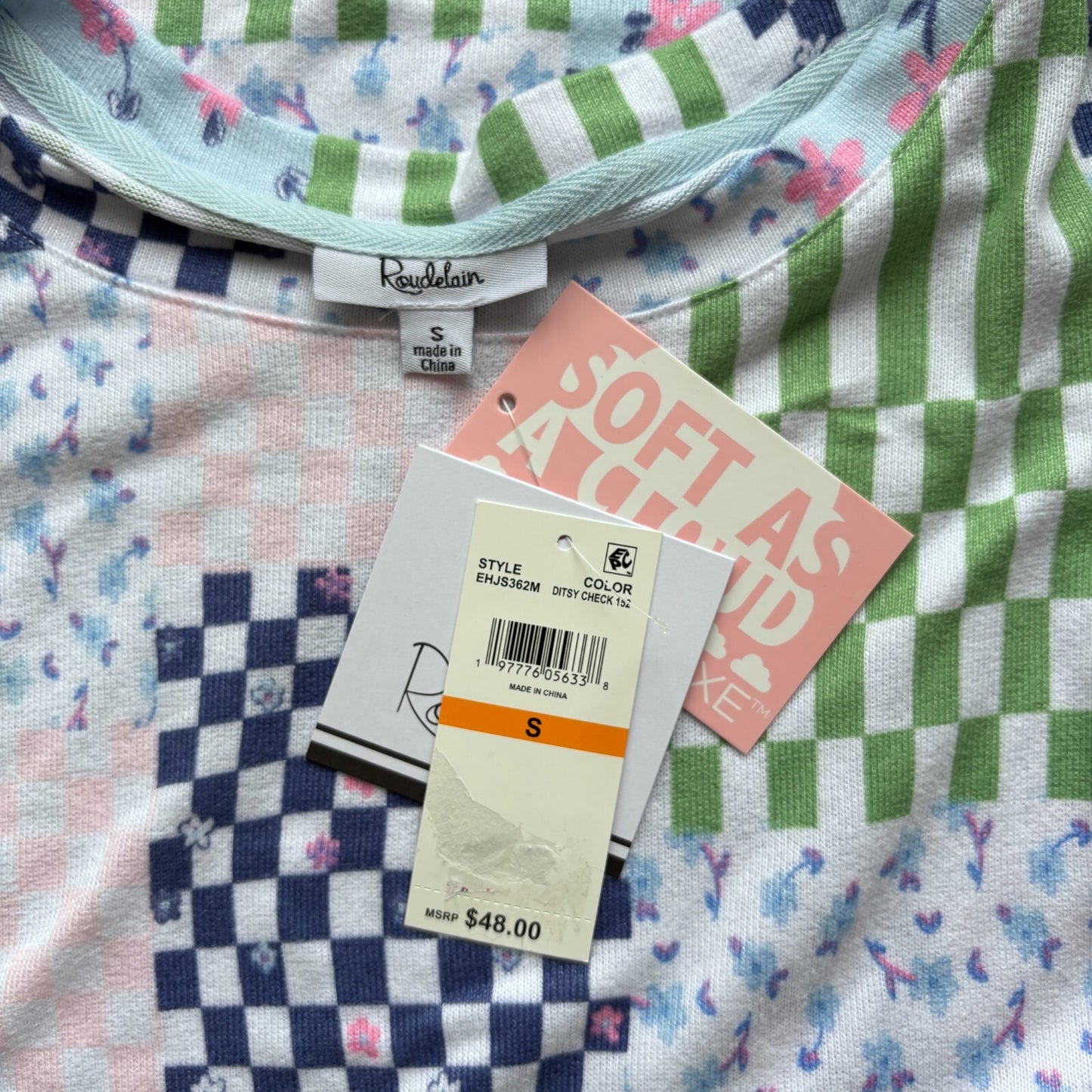 Roudelain Women's White & Blue Patchwork Printed Sleeveless Soft Nightgown NWT