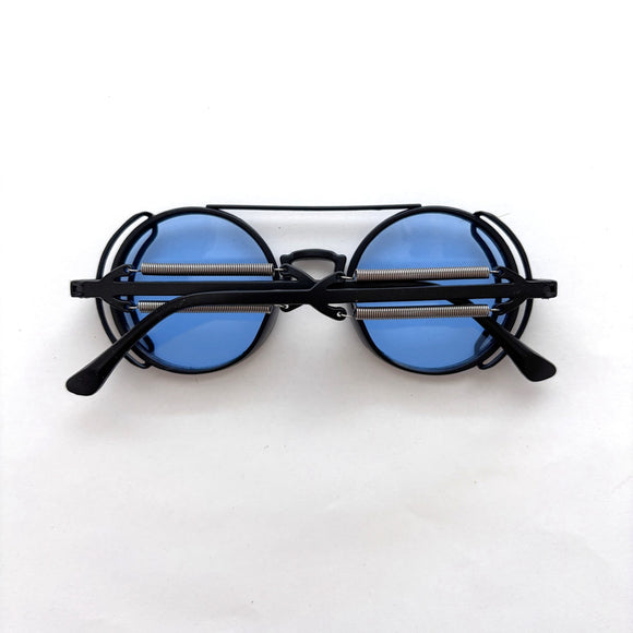 Blue Lens Steampunk Sunglasses Retro Punk Round Gothic Shades NWT