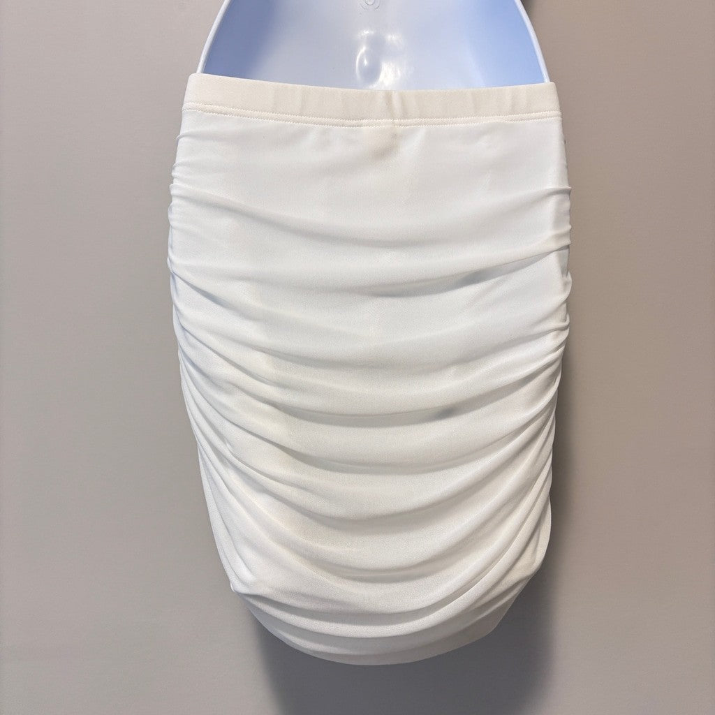 Shein Women's Large White Mesh Draped / Ruched-Side Midi Skirt NIB