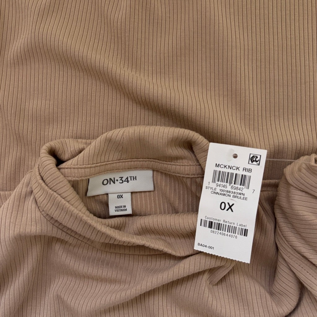On 34th Plus Size 0X Light Beige Mock Neck Ribbed-Knit Top / Sweater NWT