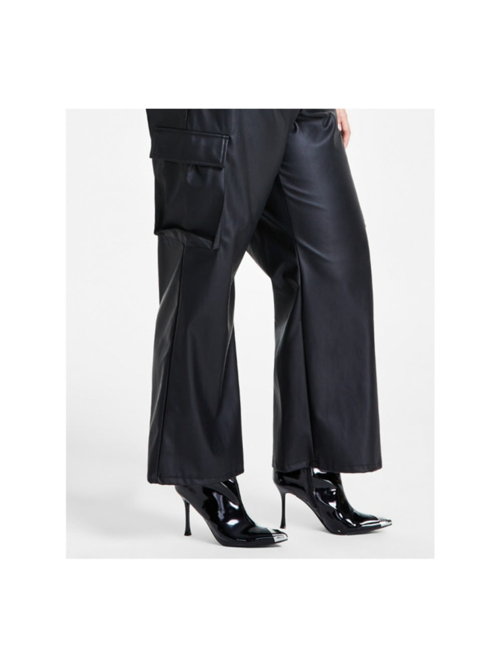 Bar III Women's Plus Size 14W Black Strapless Faux-Leather Jumpsuit NWT