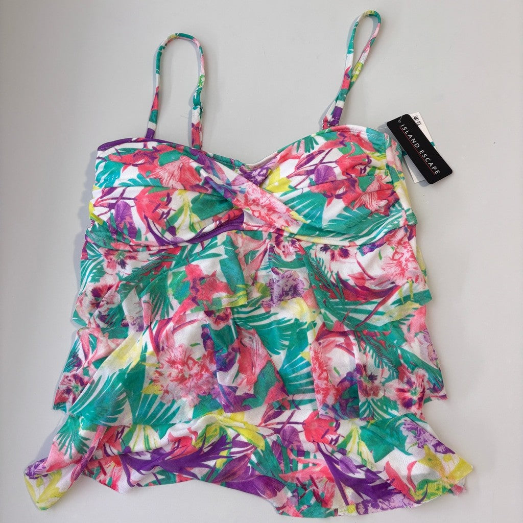 Wave Zone Women's Size 12 Colorful Flower Flutter Tankini w/ Support NWT