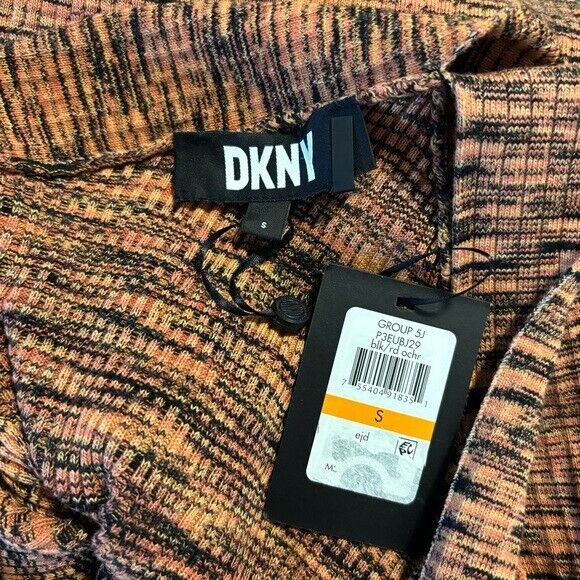 DKNY Women's Crossover-Neck Space-Dyed Bodycon Orange & Black Sweater Dress NWT