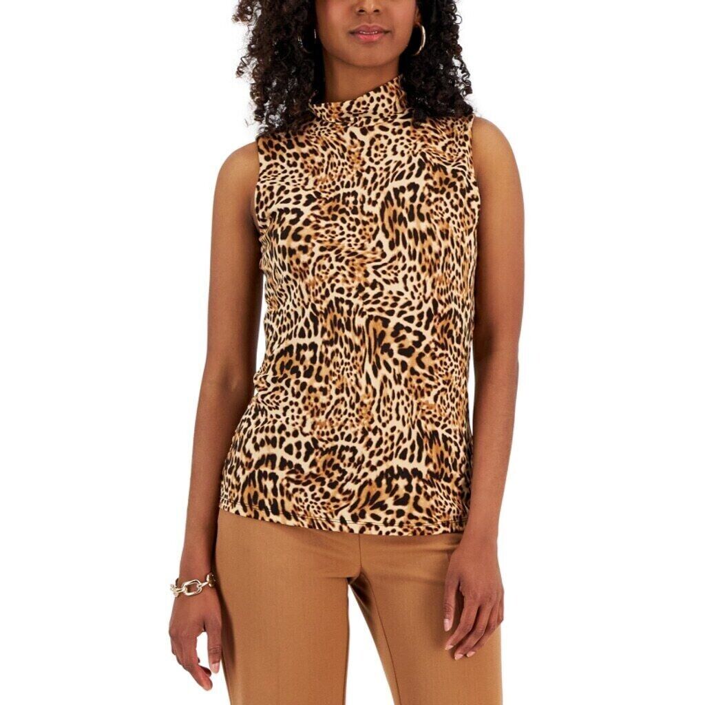 INC International Concepts Women's Leopard Mock-Neck Tank Top NWT