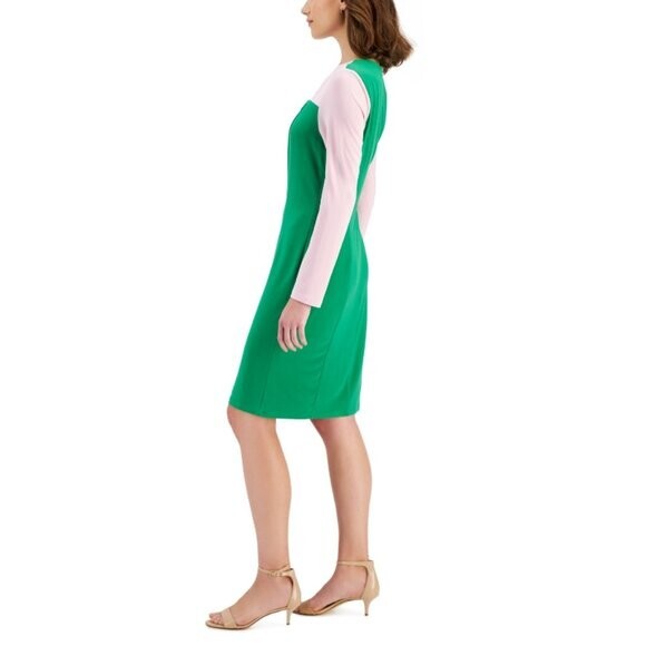 KASPER Women's Green and Pink Colorblock Knot-Neck Bodycon Dress NWT