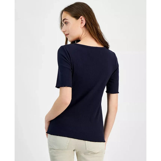 Nautica Jeans Women’s Small Navy Ribbed Short-Sleeve Top NWT