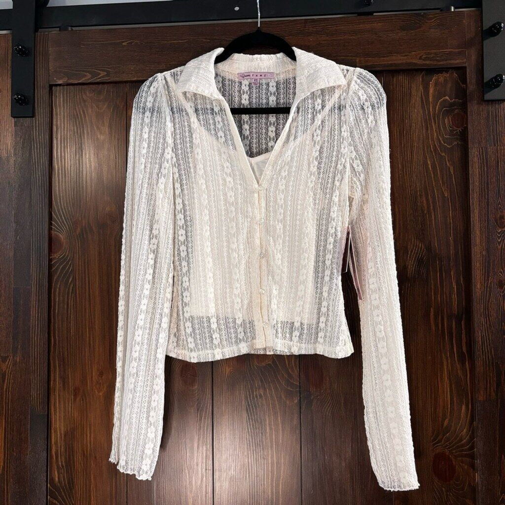 Crave Fame Juniors' XS Ivory Lace Long-Sleeve Layered Shirt NWT