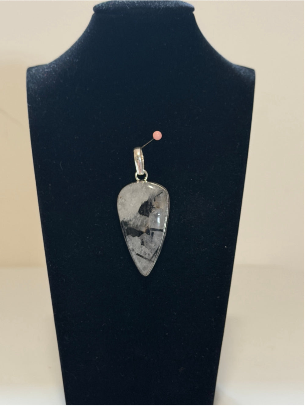 Natural Black Rutile Gemstone 925 Silver Plated Pendant 2.2 Inch Long NWT
