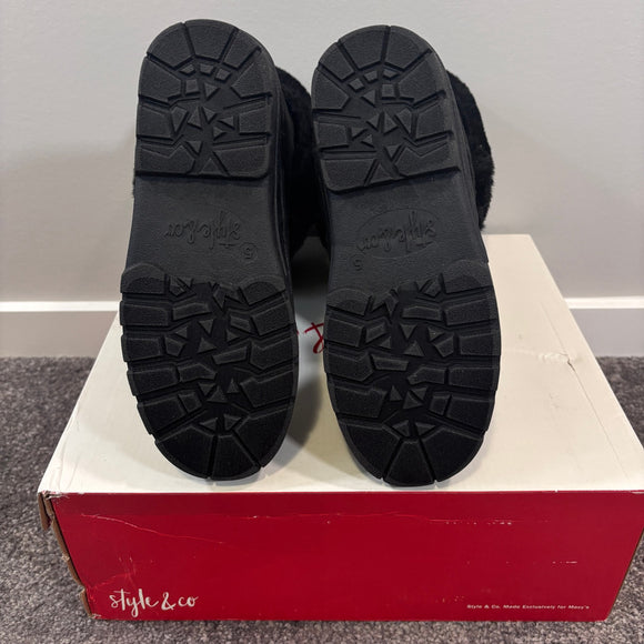 Style & Co Women's Size 5 Suede & Fuzzy Black Witty Winter Boots NIB