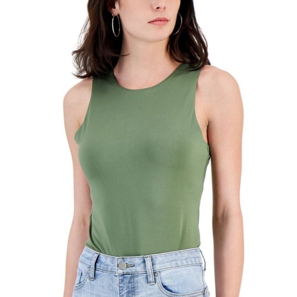 CRAVE FAME Juniors' XL Sleeveless Double Layer Crewneck Green Bodysuit NWT
