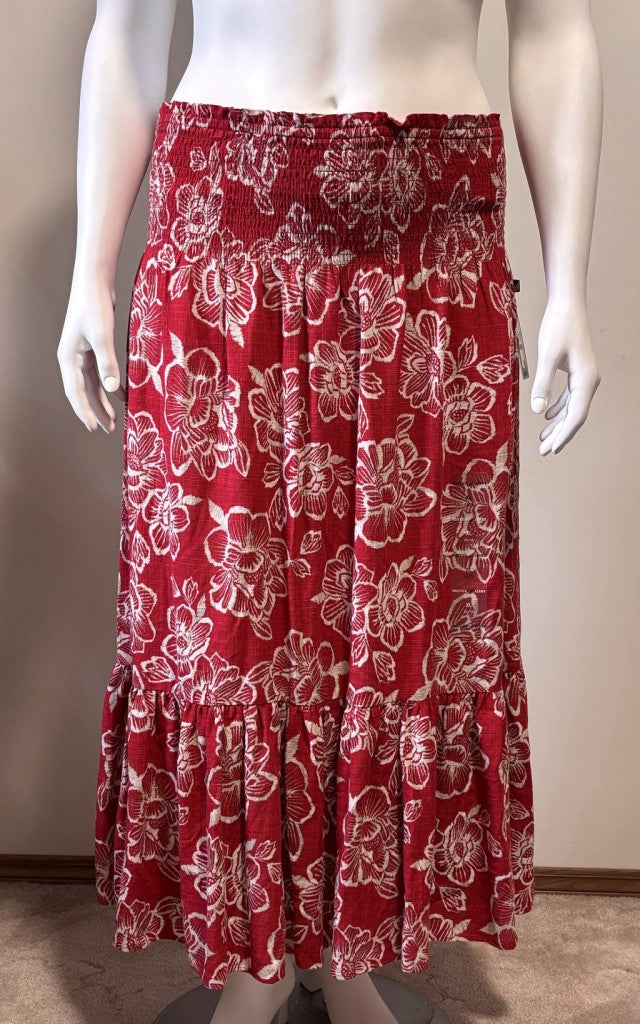 Nautica Jeans Size XL Red Floral Tiered Smocked-Waist Maxi Skirt NWT