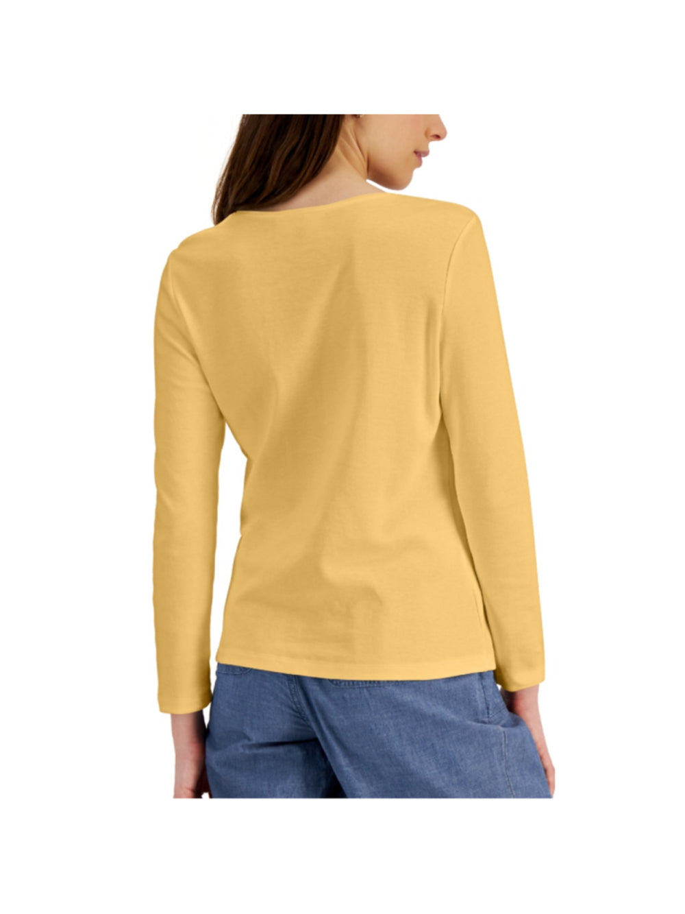 Karen Scott XXL Petite 100% Cotton Yellow Long Sleeve Scoop-Neckline Top NWT