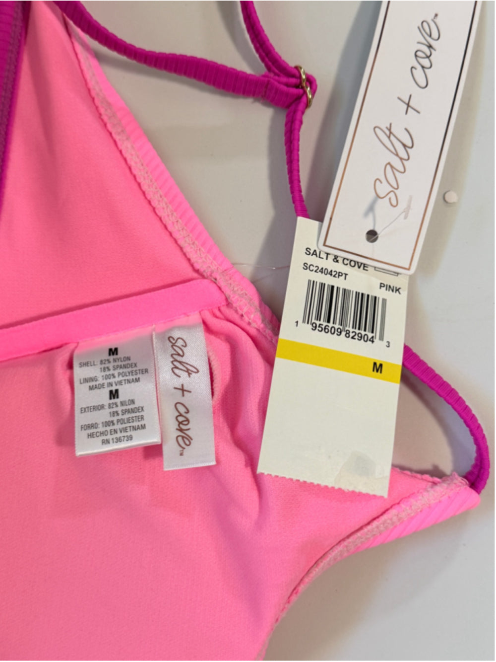 Salt + Cove Size Medium Pink & Purple V-Wire Ribbed Bralette Bikini Top NWT
