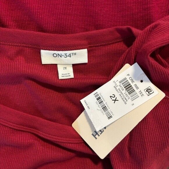 On 34th Plus Size Brick Red Ribbed Long-Sleeve T-Shirt NWT