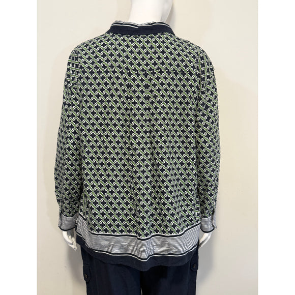 Nautica Jeans Women's XL Green & Blue Printed Button-Down Linen Tunic Top NWT