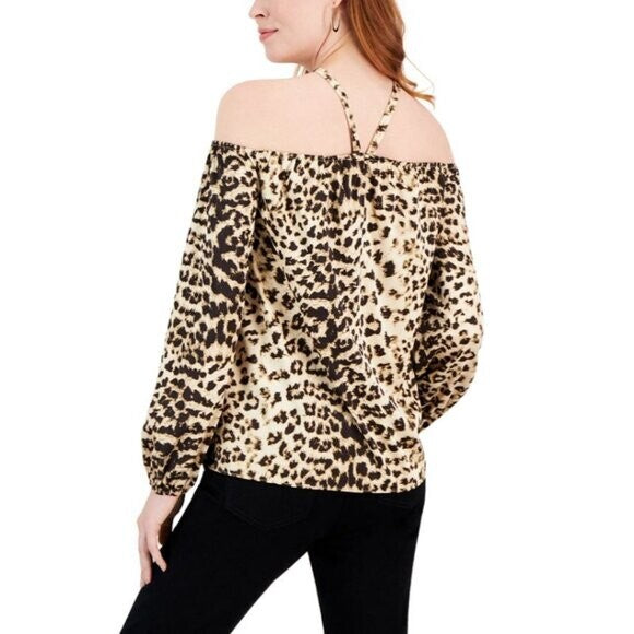 I.N.C. INTERNATIONAL CONCEPTS Women's Printed Long-Sleeve Silky Halter Top NWT