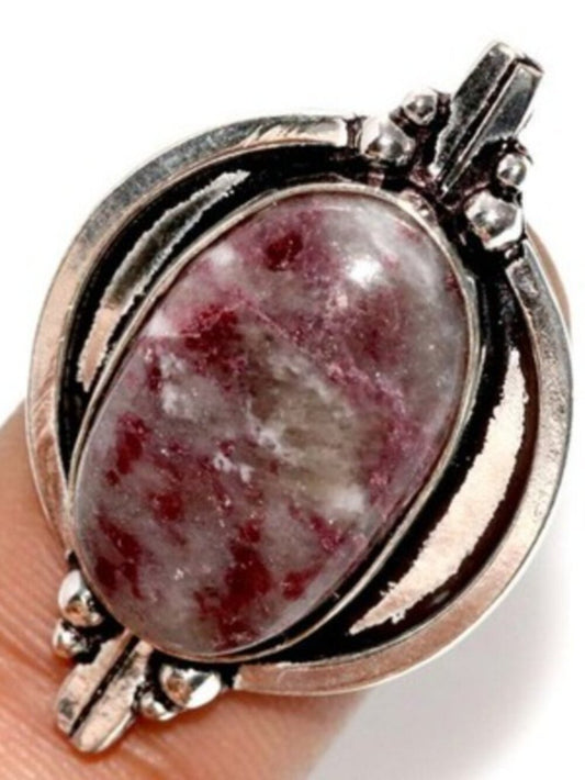 Pretty Lepidolite 925 Silver Plated Ring Size US 8 - Statement Jewelry NWT