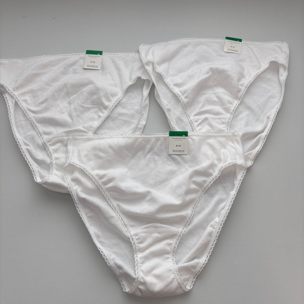 Charter Club Women's Large 100% Cotton 3 Pack of White Brief Underwear NWT L23