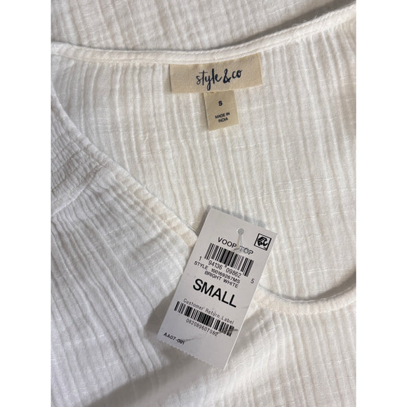 Style & Co White Ruffle Sleeve V-Neck Flutter-Sleeve Blouse Top NWT