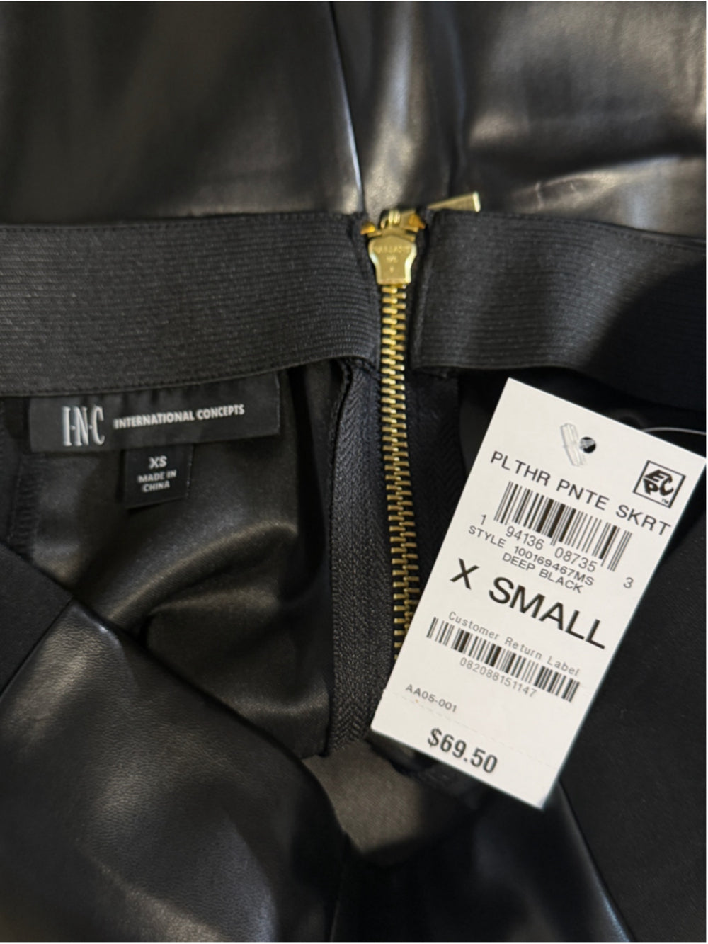 INC International Concepts Size Extra Small Black Faux-Leather Pencil Skirt NWT