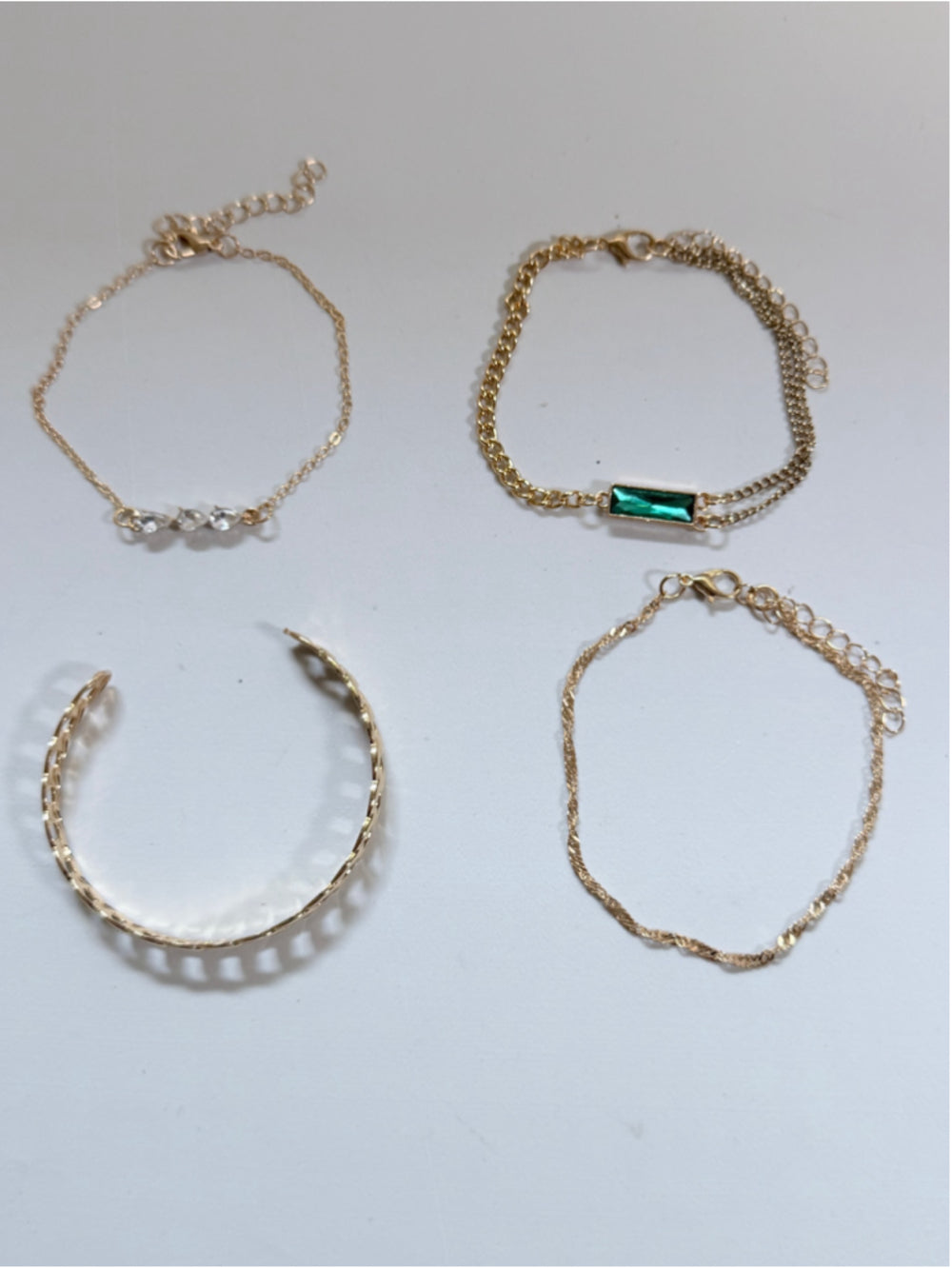 Gold Tone Bohemia Layered Bracelet Set Green & White Zirconia Crystal NWT