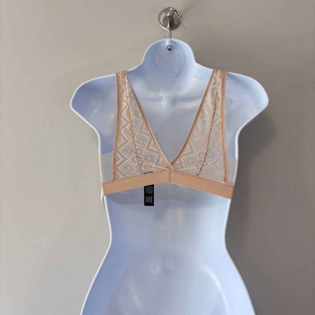 DKNY Women's Beige Lace Bralette w/ Stretchy Lace & Elastic Band Support NWT