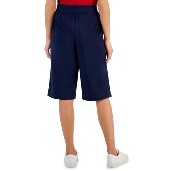 Karen Scott Navy Blue Skimmer Drawstring Knit Stretchy Knee-Length Shorts NWT