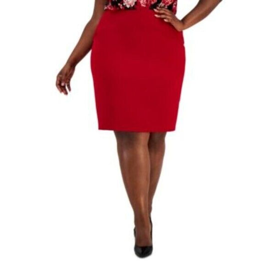 KASPER Plus Size 18W Red Stretch Crepe Pencil Skirt NWT