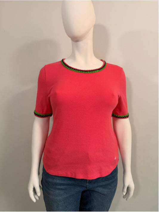 Nautica Jeans Size Extra Large Pink Cotton Crochet Trim Tee Short Sleeve Top NWT
