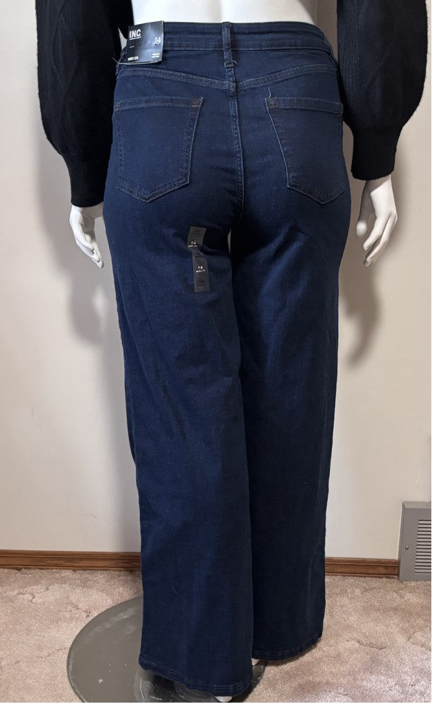 INC International Concepts Size 14 High Rise Wide Leg Dark Denim Jeans NWT
