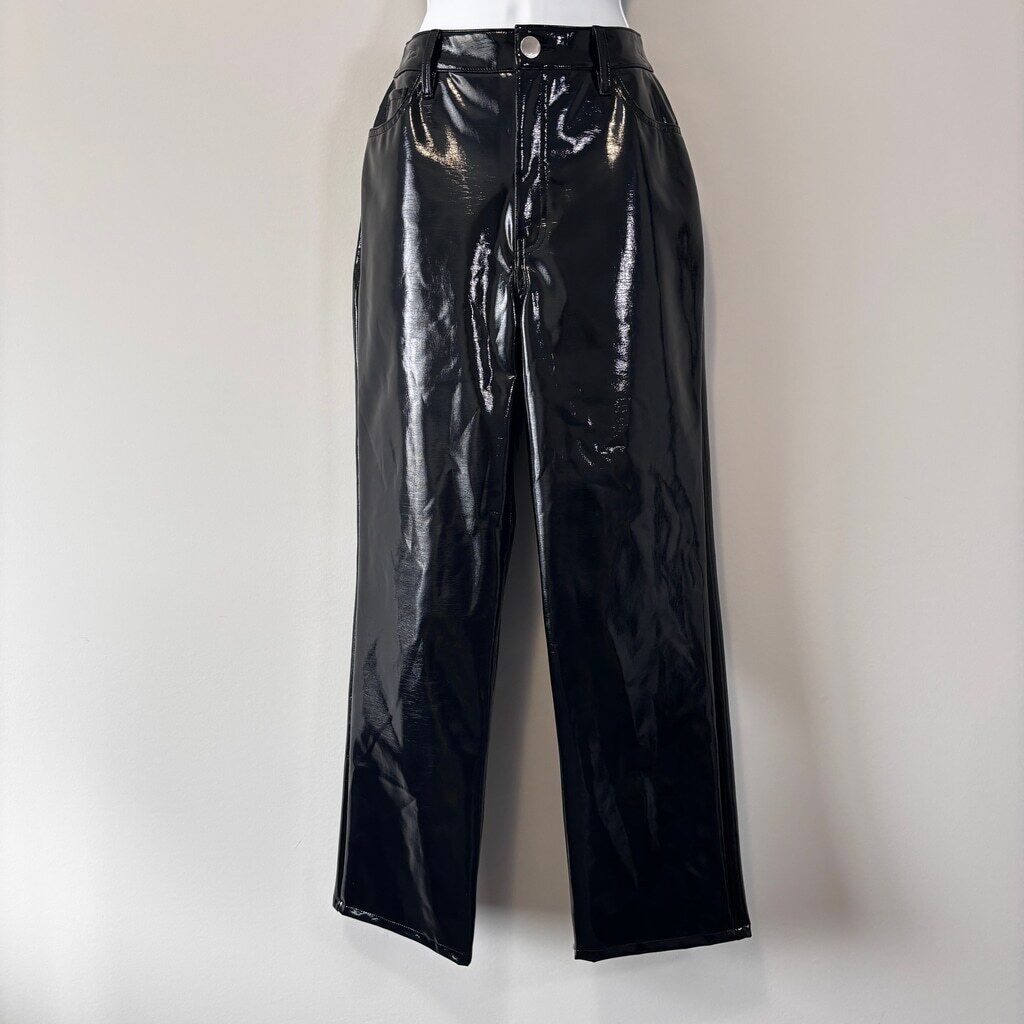 INC International Concepts Women's 6 Black Faux-Leather Straight-Leg Pants NWT