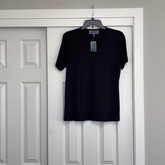 Karen Scott Women's Medium 100% Cotton Black V-Neck Top NWT.