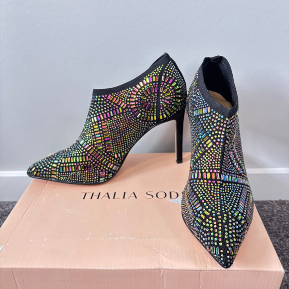 Thalia Sodi Women's 7 Black Karmen Iridescent Crystal Ankle Booties NWT