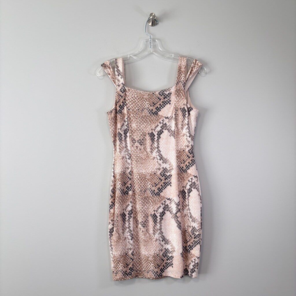 Guess Women's Medium Tan Snakeskin-Print Fitted Bodycon Dress NWOT