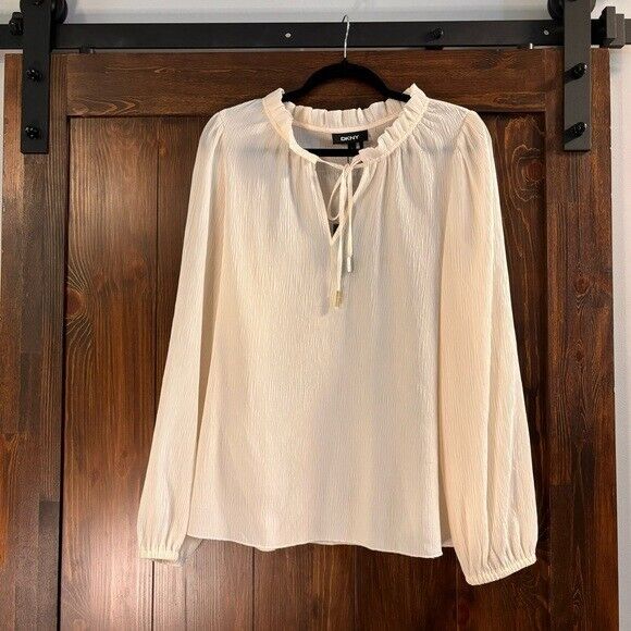 DKNY Women's Mock-Turtleneck Tie Off White Long-Sleeve Top NWT