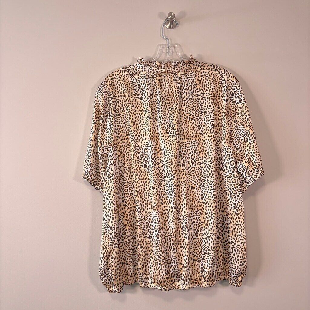 INC International Concepts Plus Size Leopard Print Surplice Satin Blouse NWT
