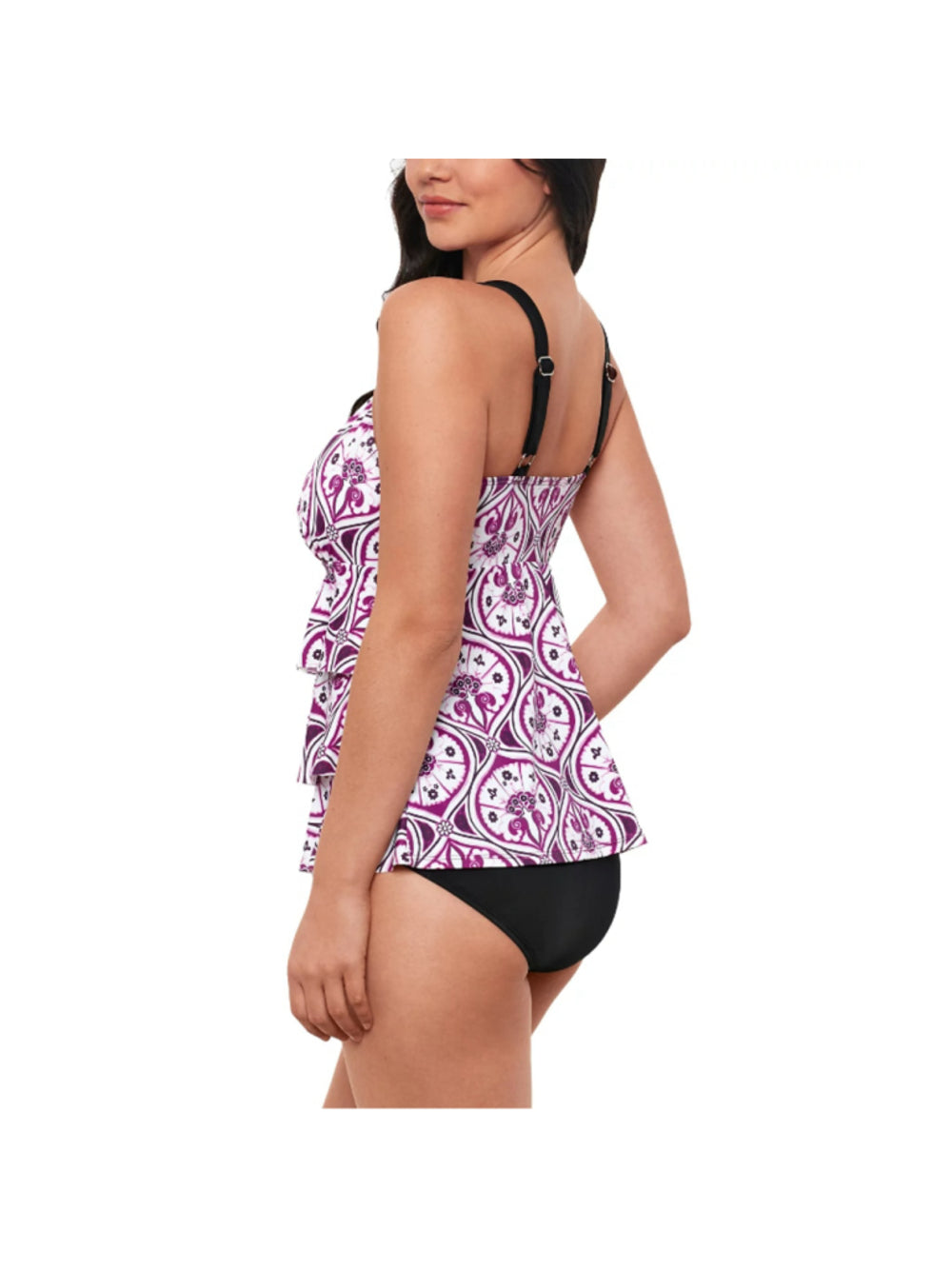 Swim Solutions Women's 12 Purple & White Printed Tiered One-Piece Swimsuit NWT