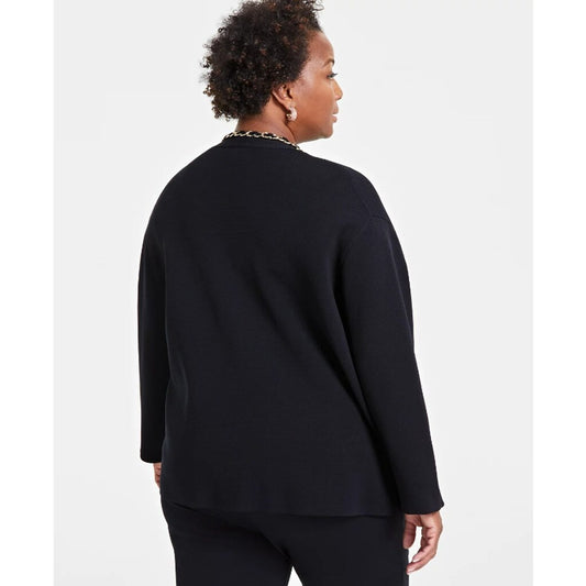 INC International Concepts Plus Size 2X Gold Chain-Trim Black Cardigan NWT